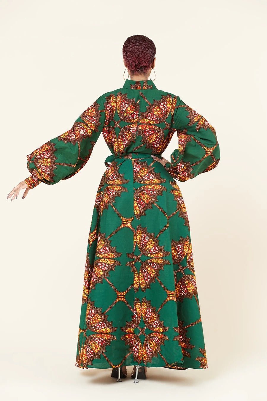 GREEN BROWN PLUS SIZE AFRICAN ANKARA PRINT LONG A LINE SHIRT DRESS - Africanclothinghub