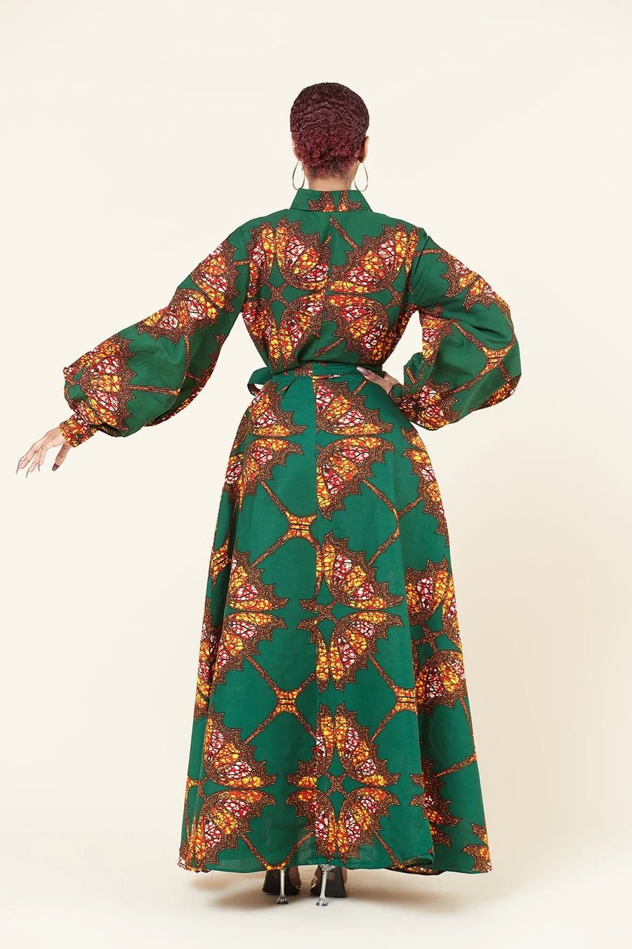 GREEN BROWN PLUS SIZE AFRICAN ANKARA PRINT LONG A LINE SHIRT DRESS - Africanclothinghub UK, US, Canada