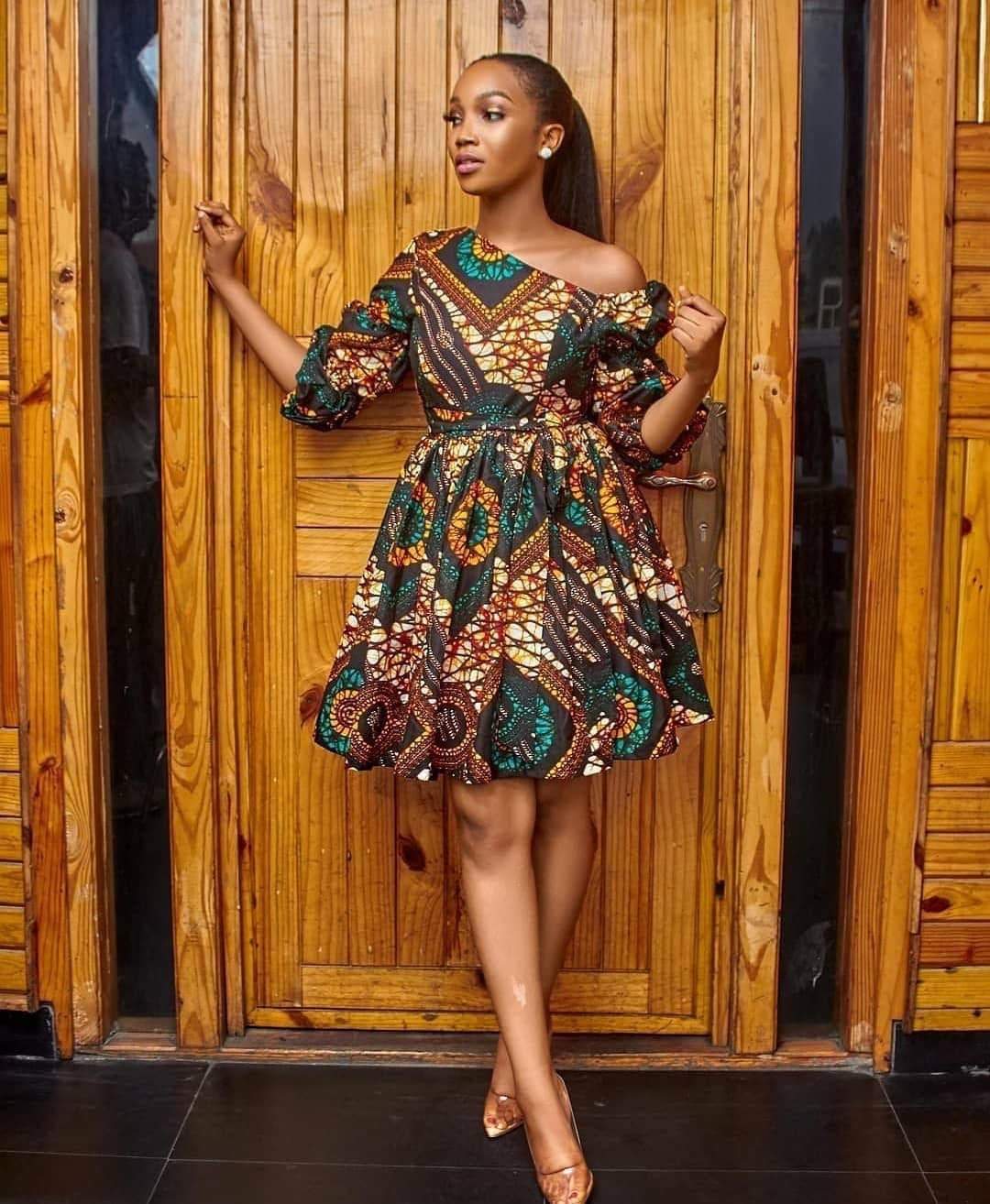 GREEN GOLD MULTI AFRICAN ANKARA PRINT PLUS SIZE SHORT PARTY DRESS - Africanclothinghub UK, US, Canada