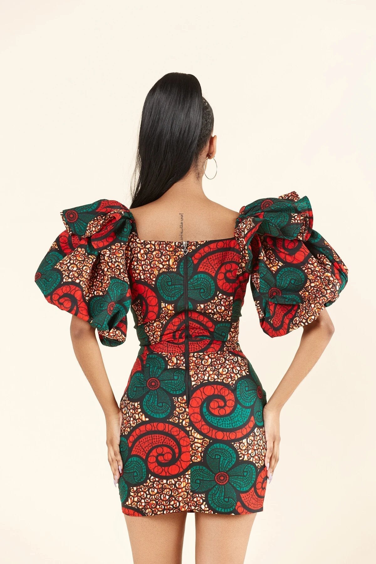 GREEN RED MULTI AFRICAN ANKARA PRINT PLUS SIZE SHORT PARTY DRESS - Africanclothinghub UK, US, Canada