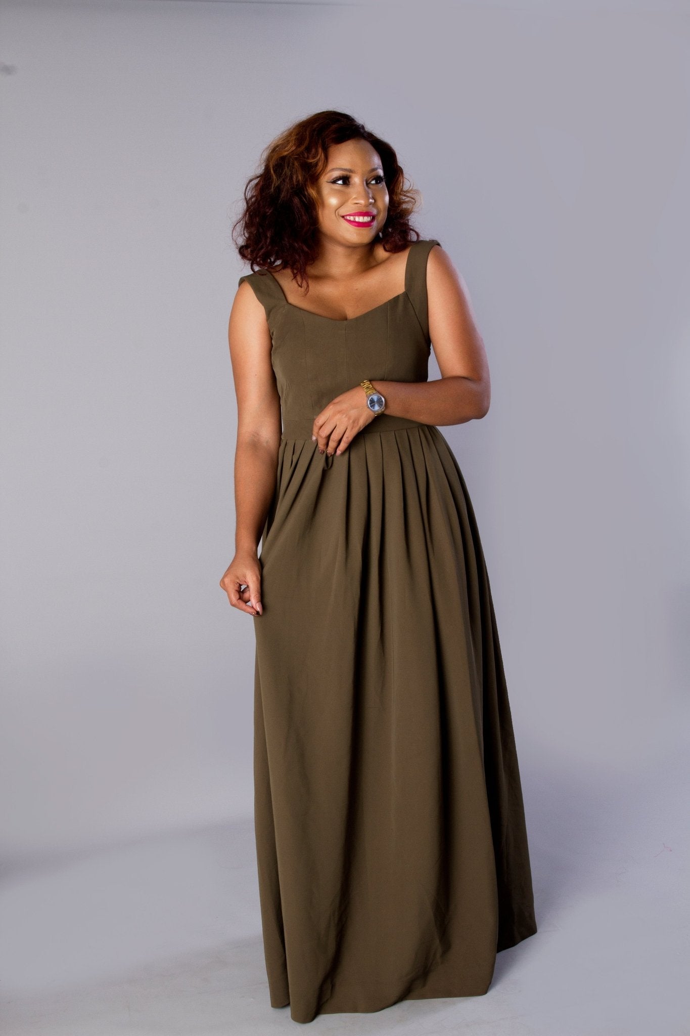 GREEN SLEVELESS PLEATED PLUS SIZE MAXI PARTY DRESS - Africanclothinghub