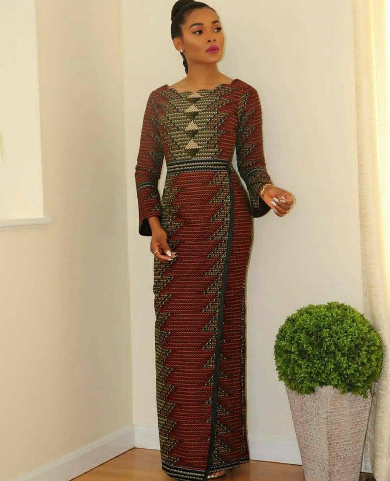 GREY BROWN AFRICAN ANKARA PRINT PLUS SIZE CLOTHING PARTY DRESS - Africanclothinghub UK, US, Canada