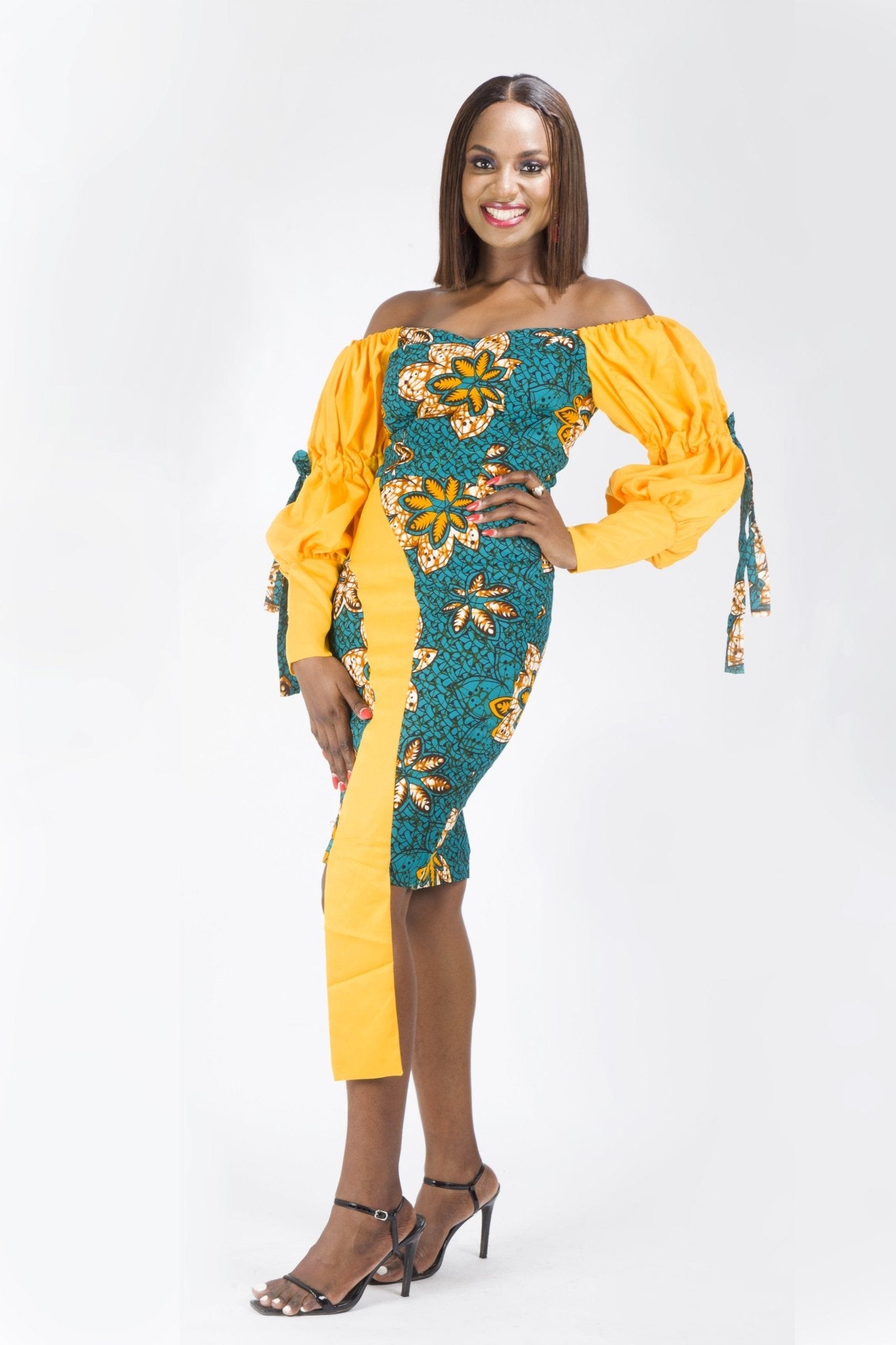 MINT GREEN YELLOW AFRICAN ANKARA PRINT PLUS SIZE SHORT PARTY DRESS - Africanclothinghub