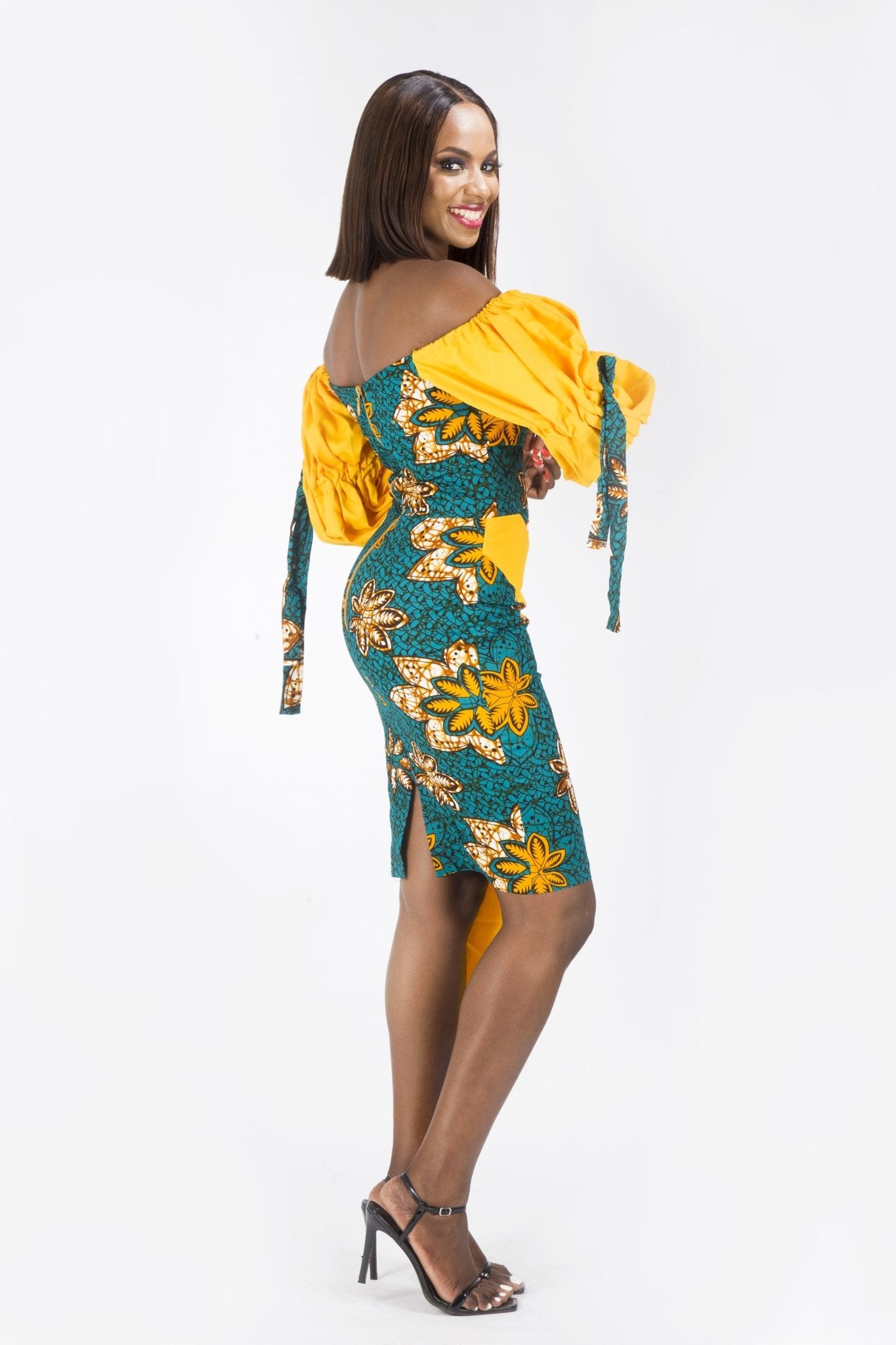 MINT GREEN YELLOW AFRICAN ANKARA PRINT PLUS SIZE SHORT PARTY DRESS - Africanclothinghub