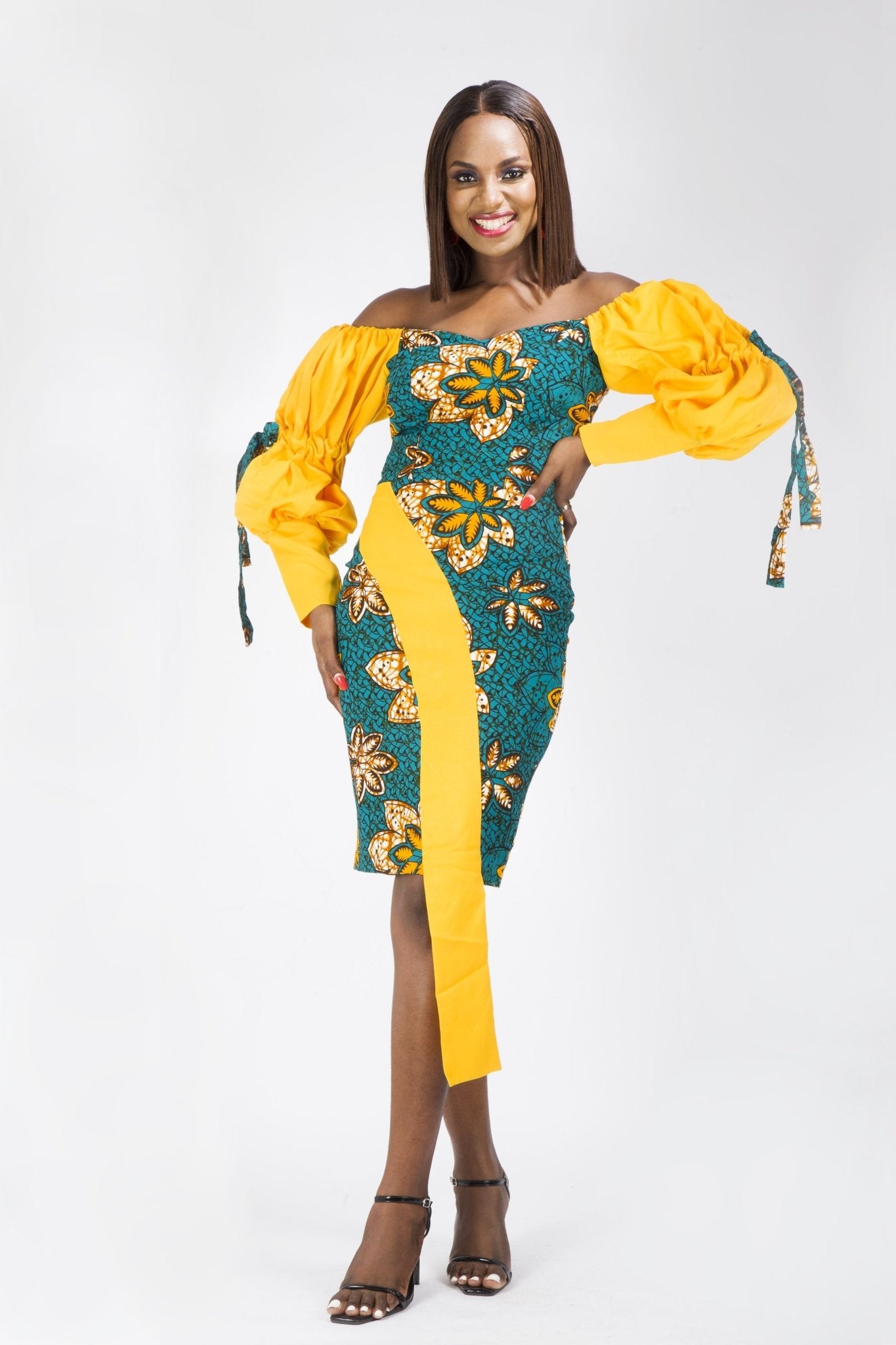 MINT GREEN YELLOW AFRICAN ANKARA PRINT PLUS SIZE SHORT PARTY DRESS - Africanclothinghub