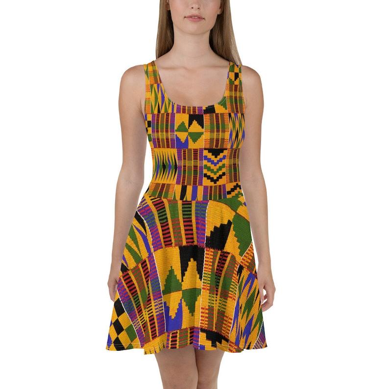 MUSTARD YELLOW AFRICAN KENTE PLUS SHORT DRESS - Africanclothinghub