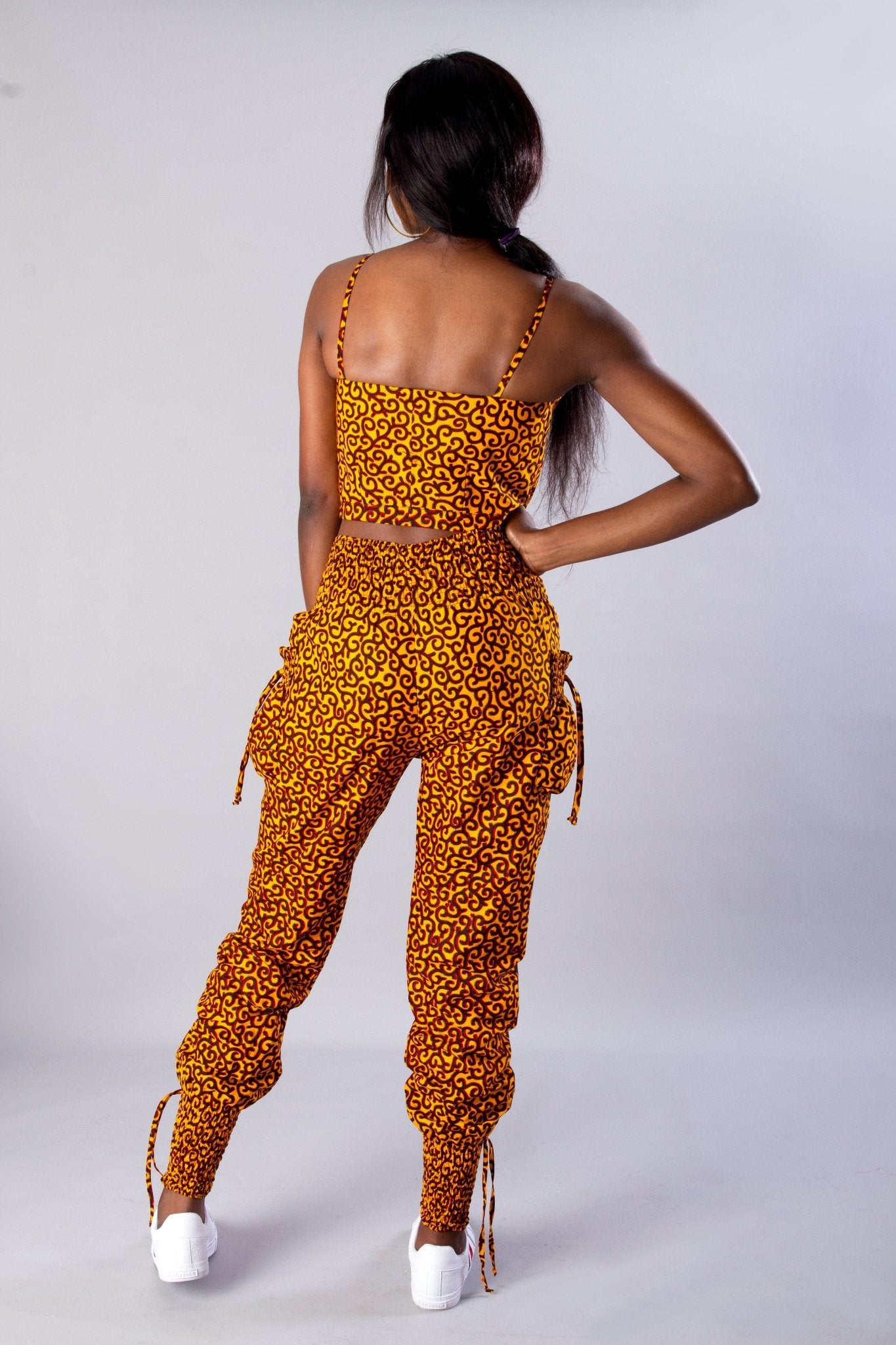 Mustard Yellow Two piece African Ankara print Top and Joggers Set - Africanclothinghub