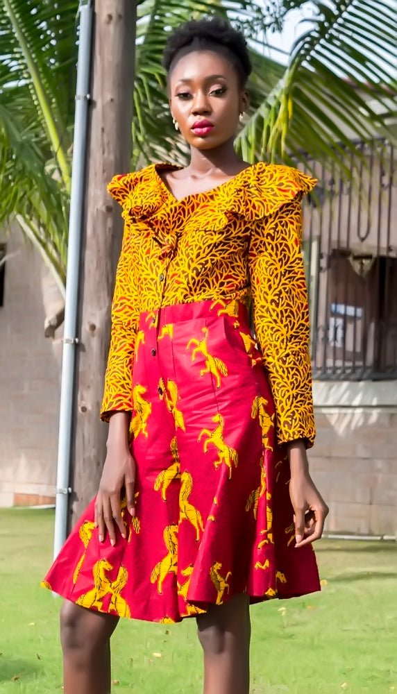 Mustard Yellow Two Two African Ankara Print Jumpsuit - Africanclothinghub