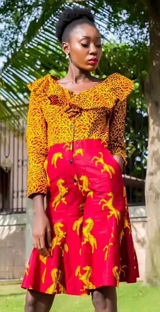 Mustard Yellow Two Two African Ankara Print Jumpsuit - Africanclothinghub