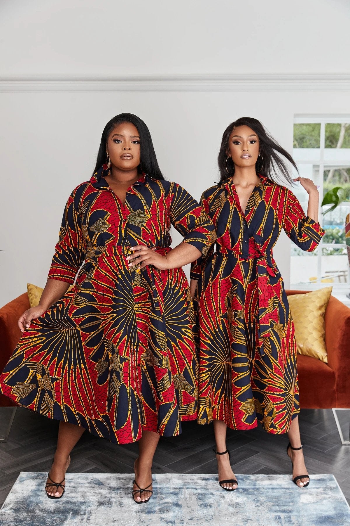 NAVY BLUE RED PLUS SIZE AFRICAN ANKARA PRINT SHIRT DRESS - Africanclothinghub