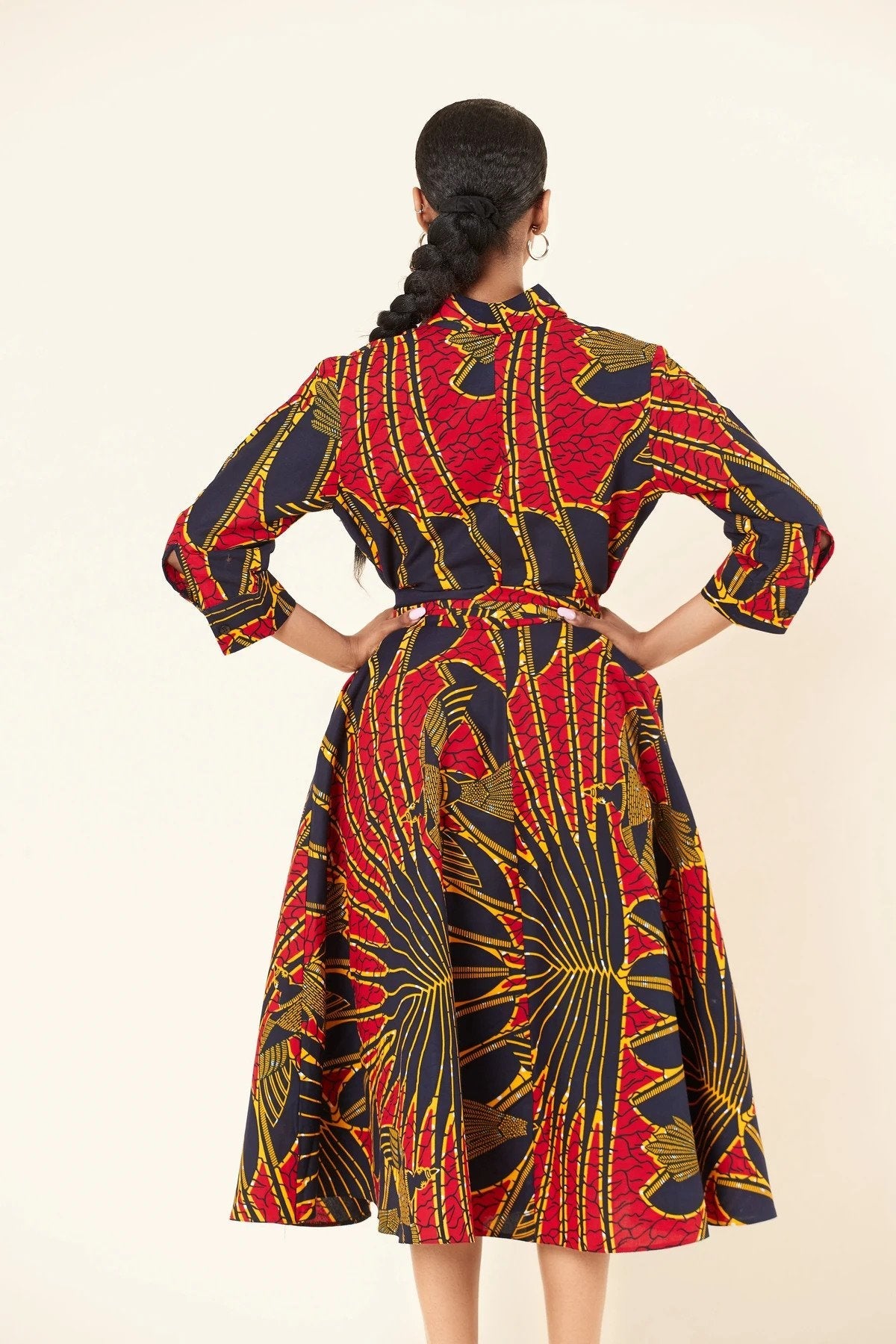 NAVY BLUE RED PLUS SIZE AFRICAN ANKARA PRINT SHIRT DRESS - Africanclothinghub