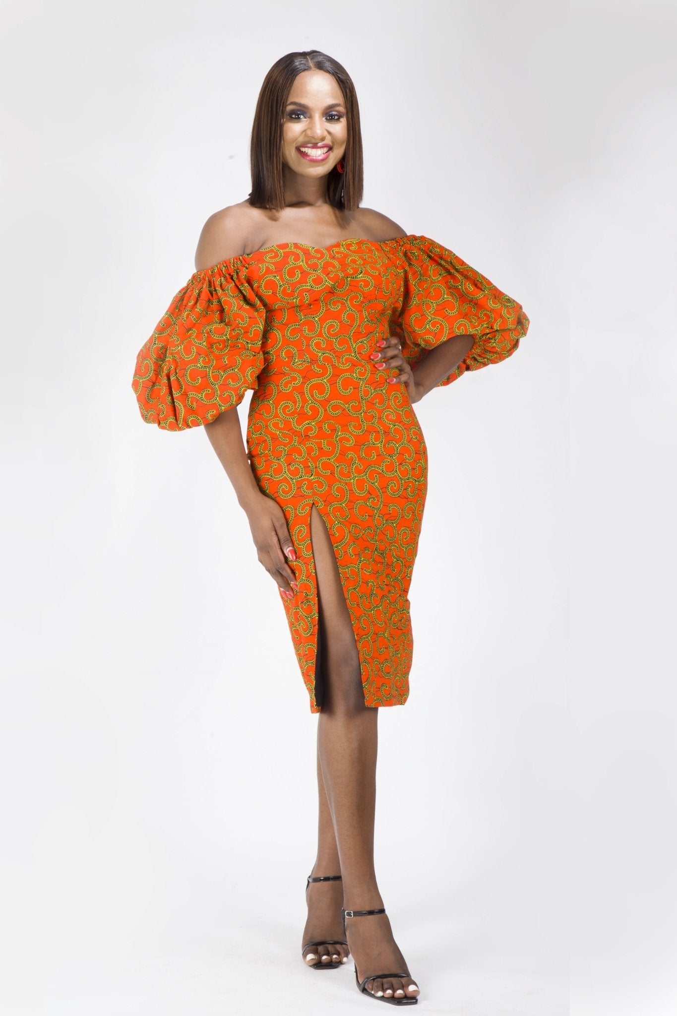 ORANGE AFRICAN ANKARA PRINT PLUS SIZE CLOTHING PARTY DRESS - Africanclothinghub