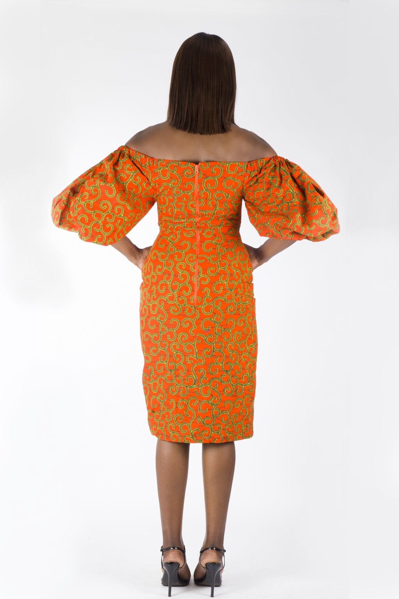 ORANGE AFRICAN ANKARA PRINT PLUS SIZE CLOTHING PARTY DRESS - Africanclothinghub