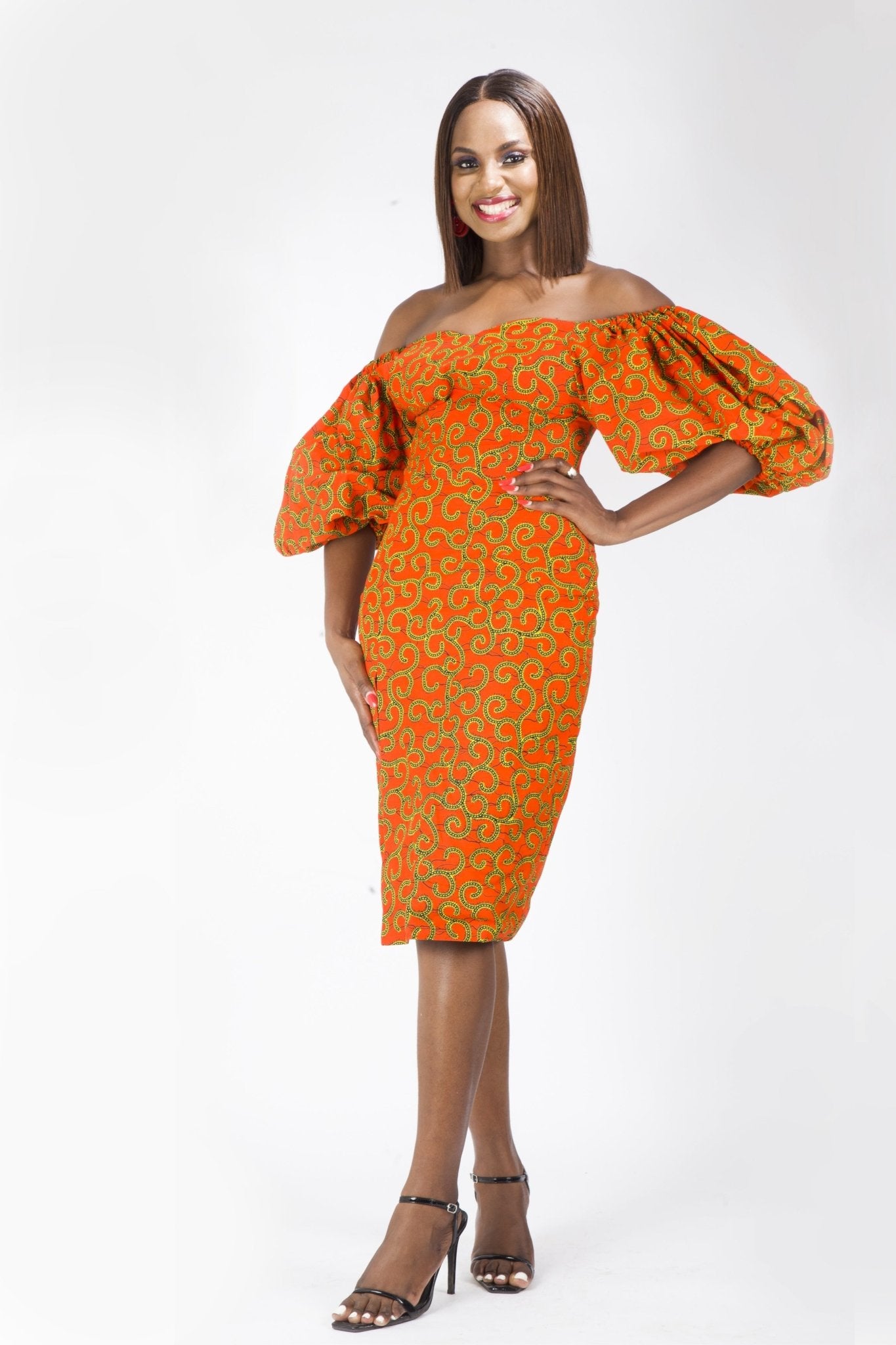 ORANGE AFRICAN ANKARA PRINT PLUS SIZE CLOTHING PARTY DRESS - Africanclothinghub