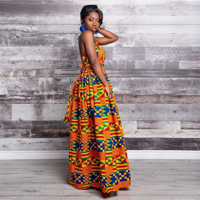 ORANGE AFRICAN KENTE PRINT PLUS SIZE CLOTHING PARTY DRESS - Africanclothinghub