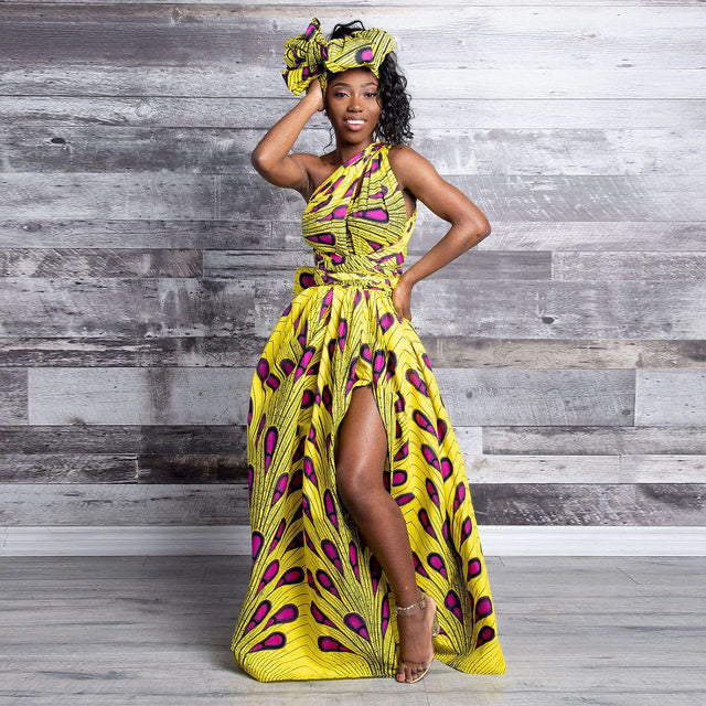 Yellow Purple Plus Size African Ankara Print Long Maxi Party Dress – Africanclothinghub