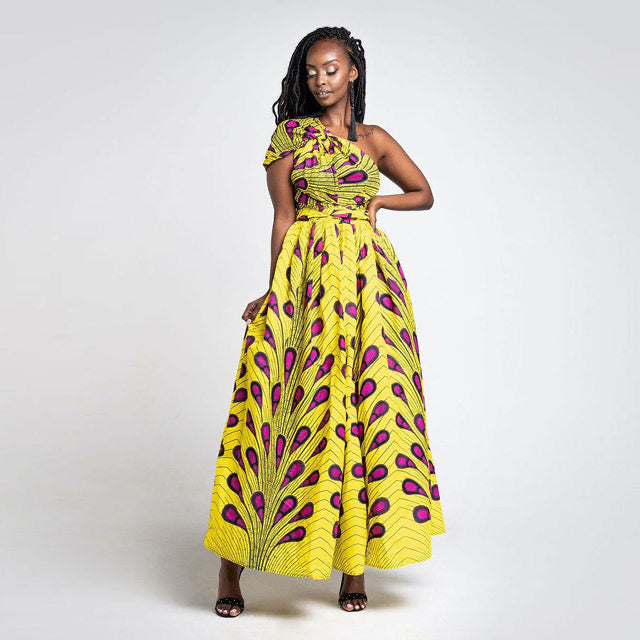 Yellow Purple Plus Size African Ankara Print Long Maxi Party Dress – Africanclothinghub