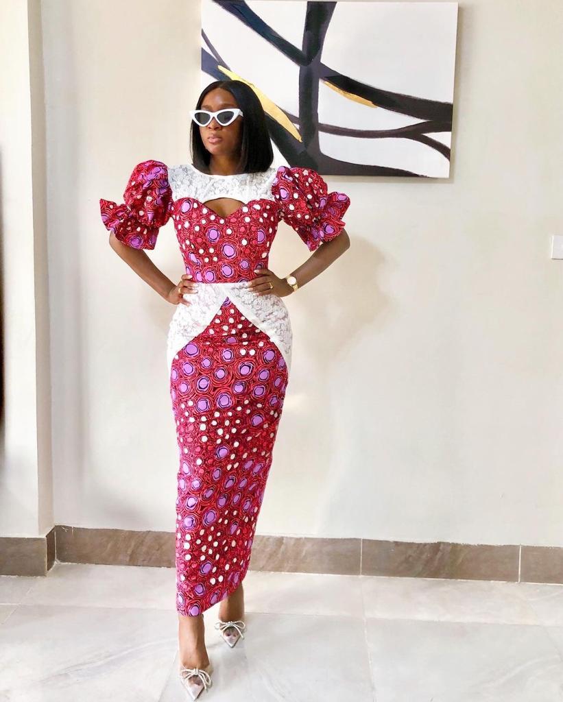African Blue White And Red Dress Pink White African Ankara Print Fitted Maxi Dress With Lace African Blue White And Red Dress Pink White African Ankara Print Fitted Maxi Dress With Lace