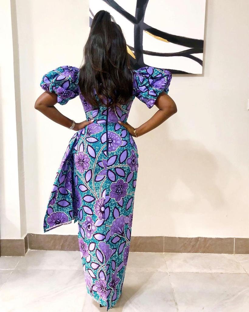 Purple African Ankara Print Round Neck Maxi Dress With Side Sash Purple African Ankara Print Round Neck Maxi Dress With Side Sash