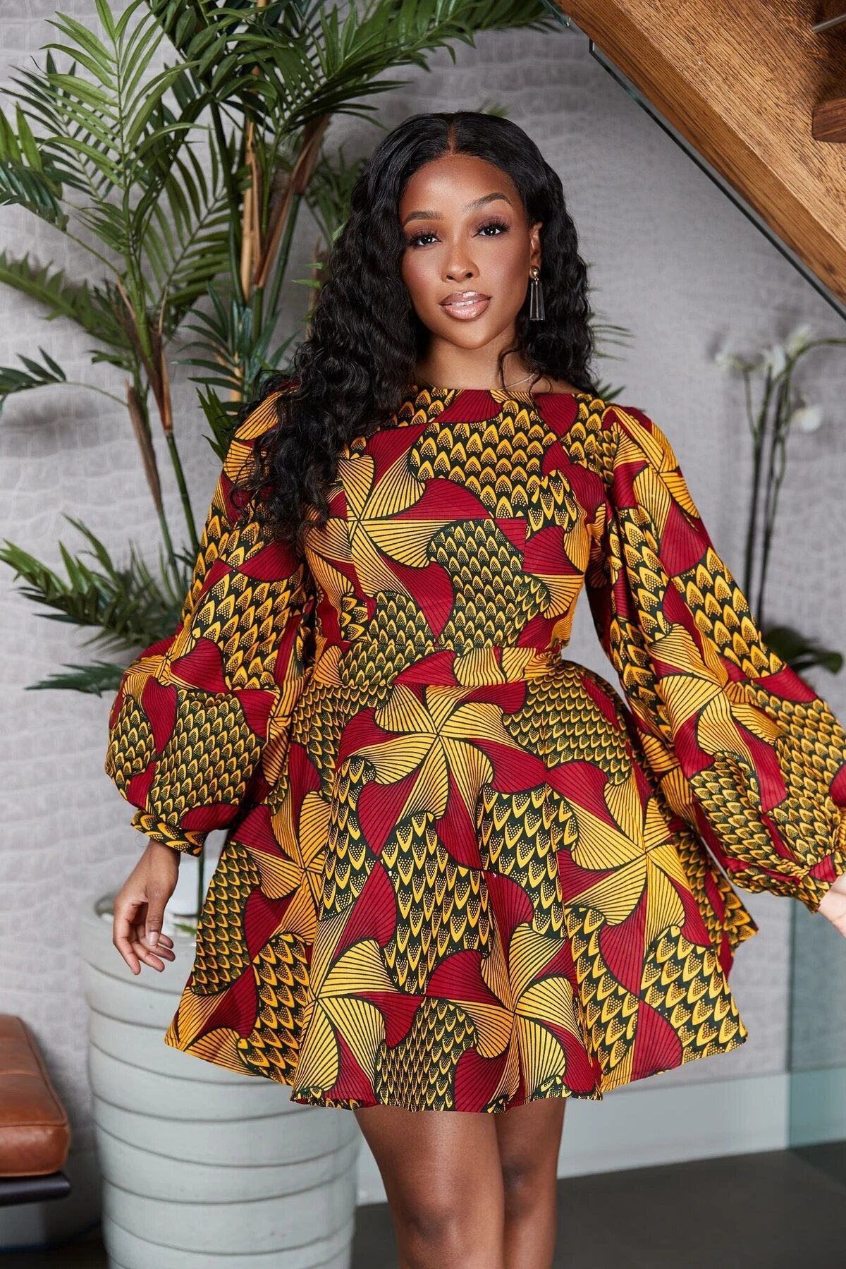 Red Yellow Black Multi African Ankara Print Plus Size Short Party Dress Red Yellow Black Multi African Ankara Print Plus Size Short Party Dress