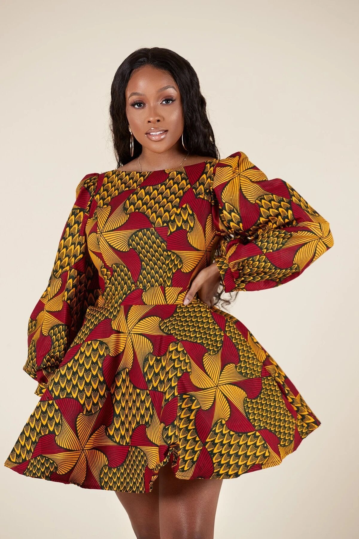 Red Yellow Black Multi African Ankara Print Plus Size Short Party Dres Africanclothinghub Red Yellow Black Multi African Ankara Print Plus Size Short Party Dres Africanclothinghub