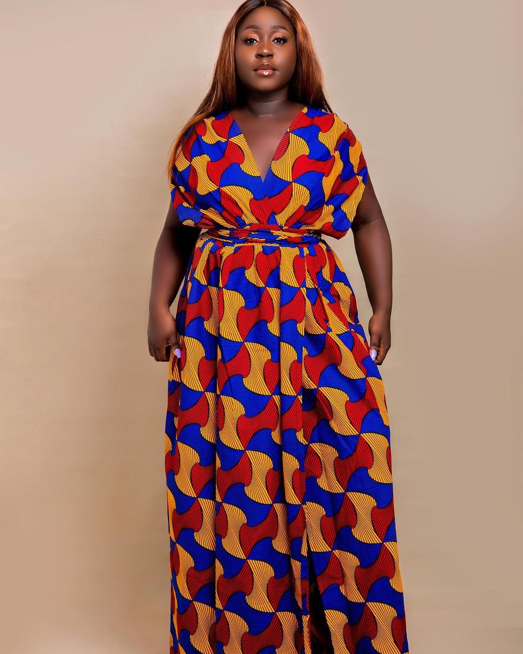 Red Blue Yellow Multi African Ankara Print Plus Size Clothing Party Ma – Africanclothinghub