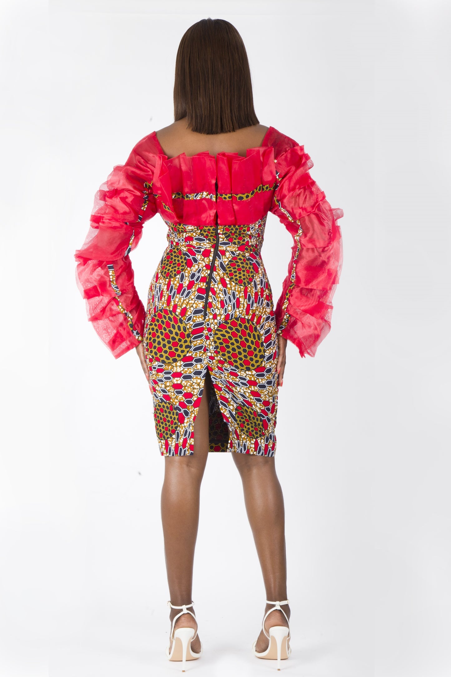 Red African Ankara Chiffon Short Party Dress