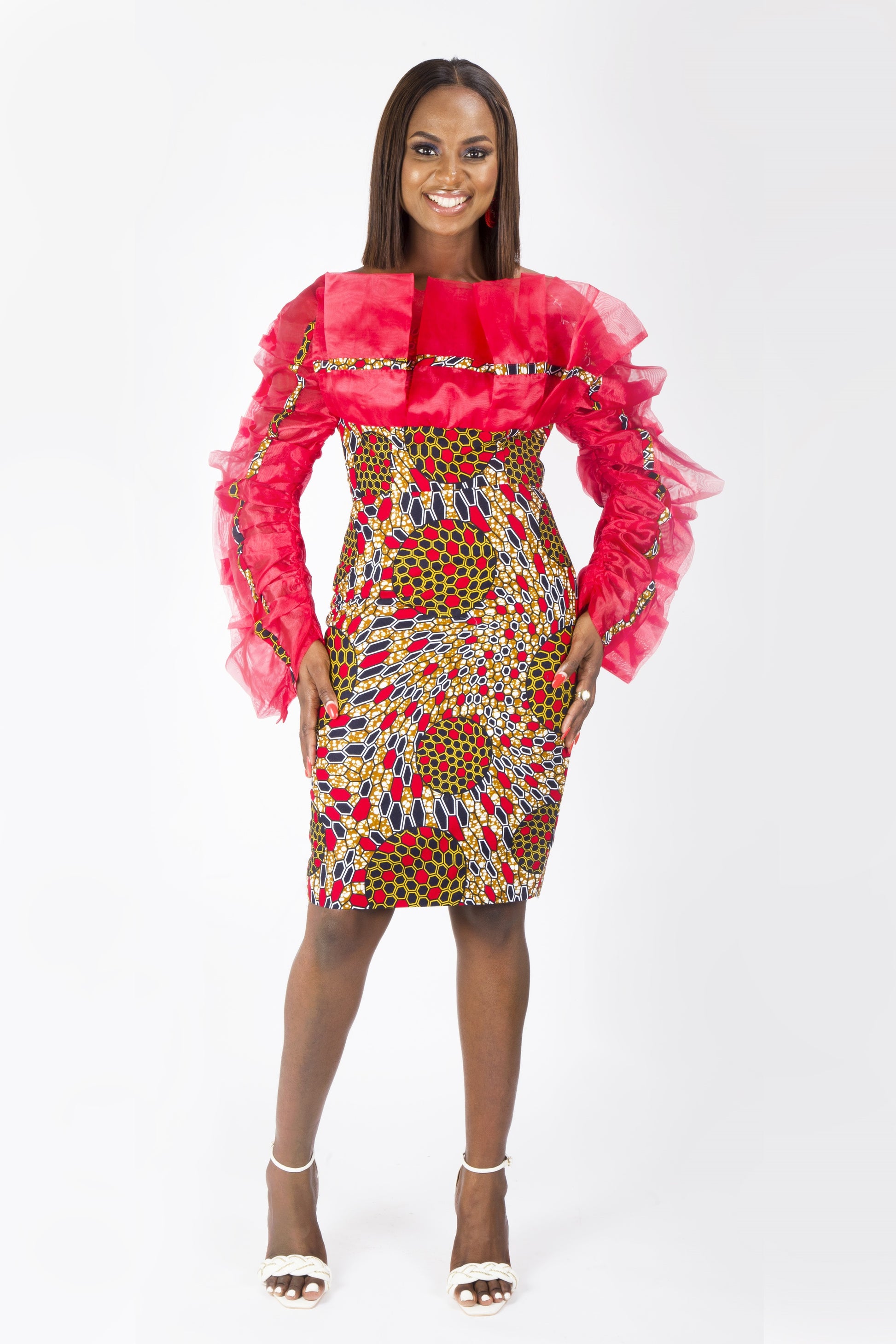 Red African Ankara Chiffon Short Party Dress – Africanclothinghub