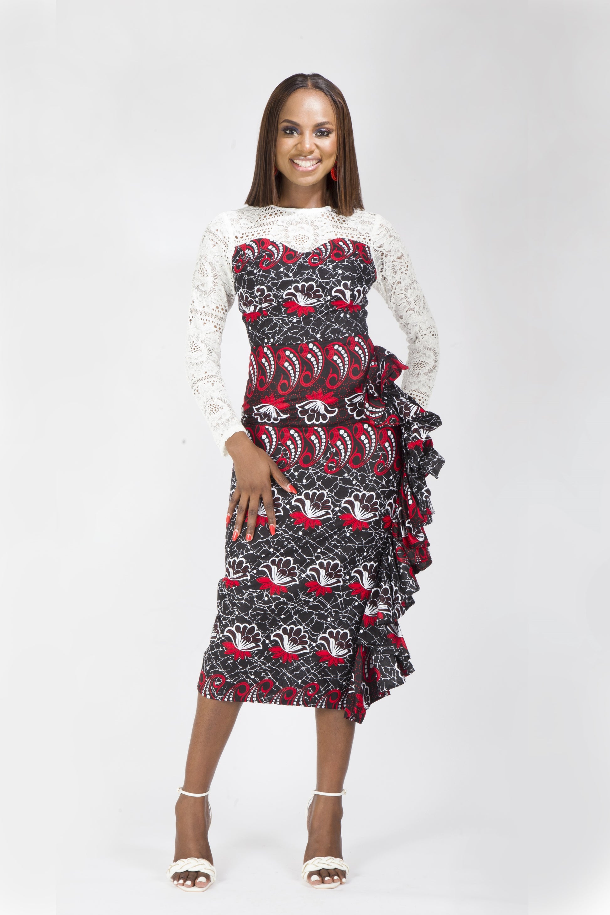 Red Black Fitted African Ankara Print Midi Party Dress Africanclothinghub Red Black Fitted African Ankara Print Midi Party Dress Africanclothinghub