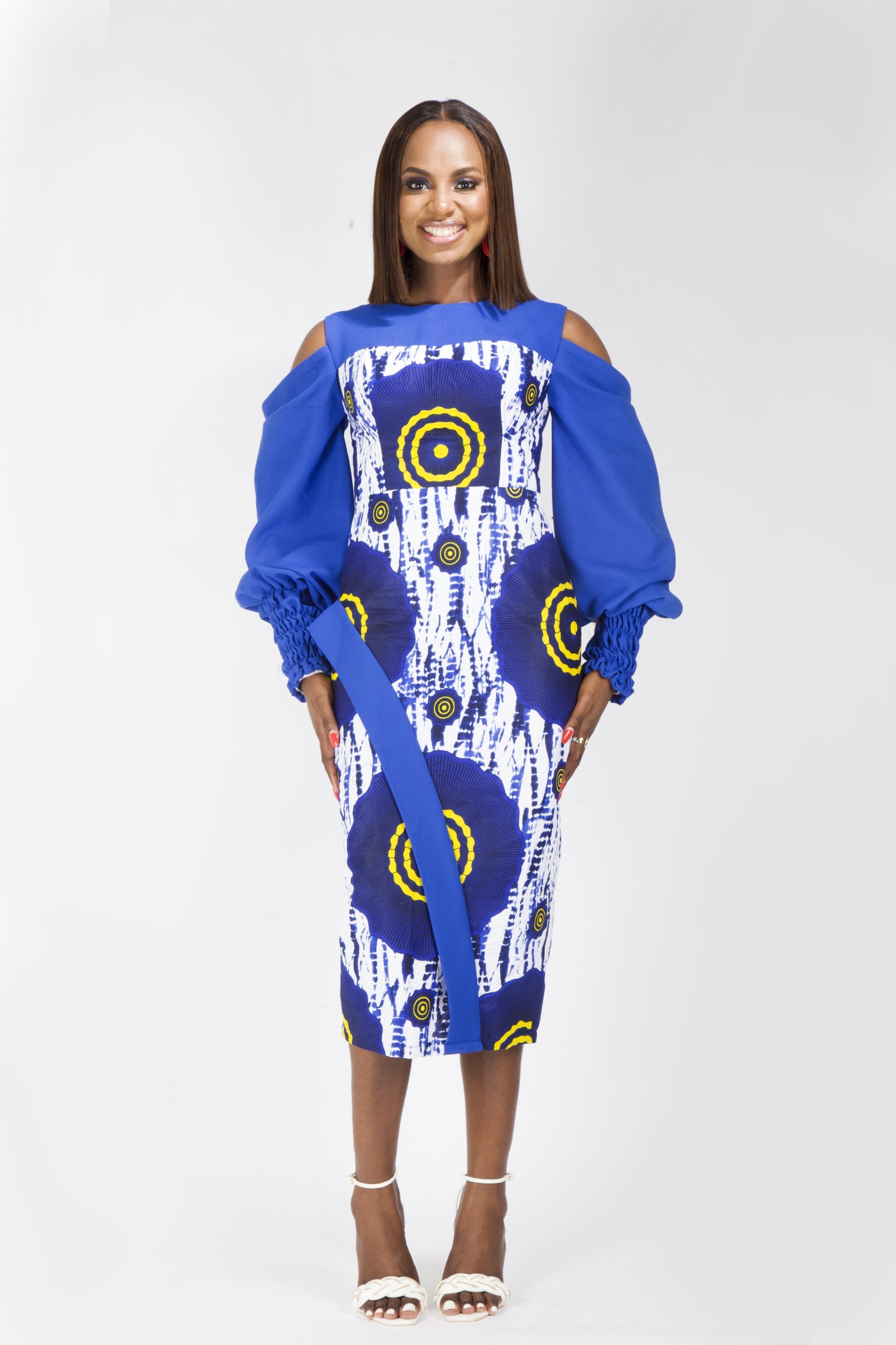Royal Blue White Fitted African Ankara Formal Party Dress